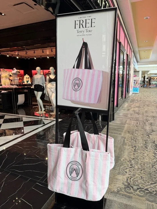 Victoria's Secret Pink & White Striped TERRY Large Tote Bag - Picture 2 of 3